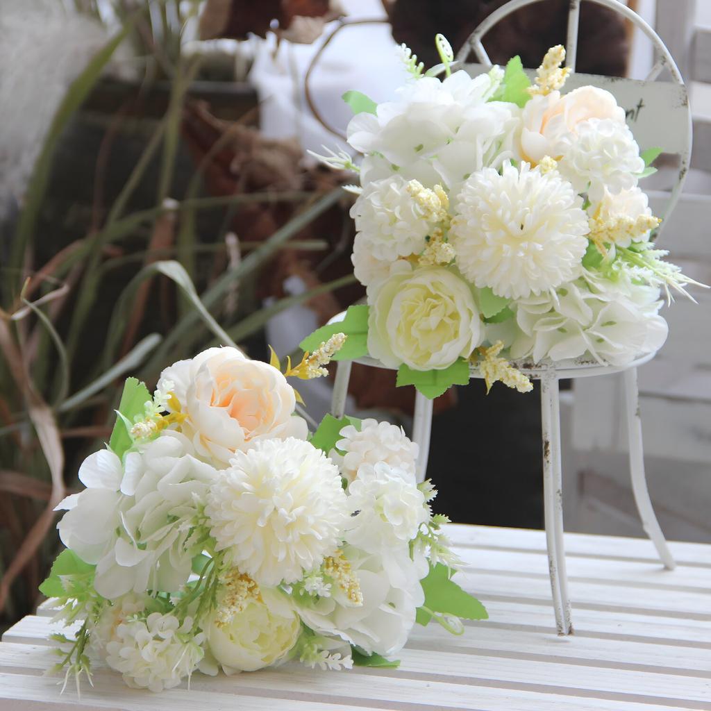Pastel Artificial Mixed Flower Bouquet, Hydrangea Peony & Pom-Pom Chrysanthemum, Multi-Color Fake Flowers for Home Decor