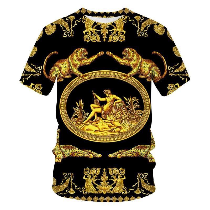 Luxury Baroque Golden Pattern T-shirt Unisex Unique 3D Print Crewneck T Shirts Men Personality Streetwear Fashion Trendy Tee Top