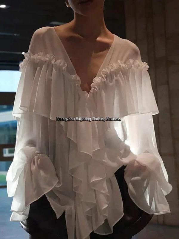 Long-Sleeve V-Neck Beach Cover-Up Top