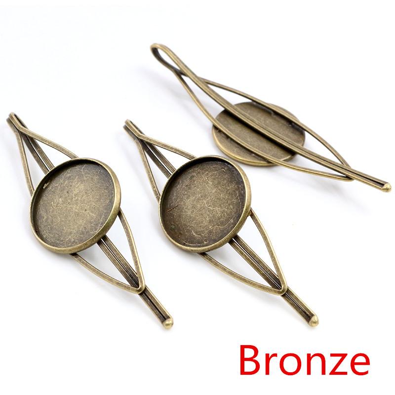 20mm 5pcs High Quality Bronze and Silver Plated 7 Colors Copper Material Hairpin Hair Clips Hairpin Base Setting Cabochon Cameo