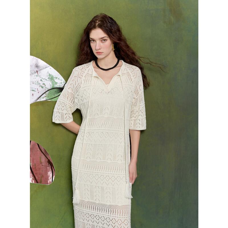 

Sancai 2025 Весеннее Макси-платье для Курорта с Ажурной Вязкой и Кисточками S