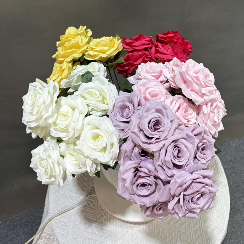 9-Head Diamond Rose Silk Bouquet for Wedding & Home Décor