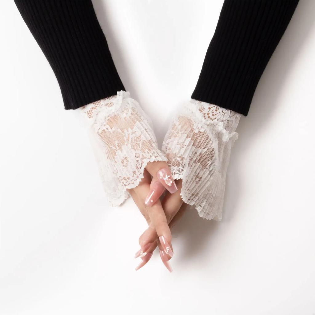 Cross-border Pleated Mesh Lace Sleeves Women's Decorative Cuffs Replacement Fake Sleeves