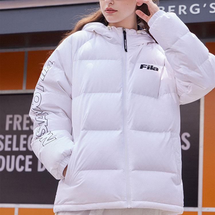 FILA Fusion Fashion Simple Zipper Windproof Warm Short Down Jacket Unisex jackets White T11U346901F-WT