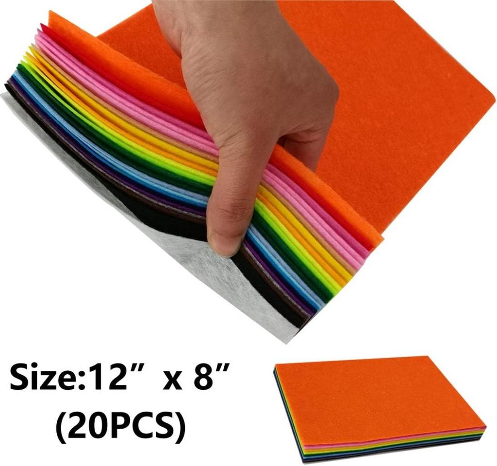 40 Fogli di Feltro 40 colori, Colori Assortiti, Non Tessuto, Quadrati per Artigianato Fai da Te, Tessuto in Pile, Feltro per Cucito.