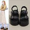 2025 new thick-soled belt buckle new Roman sandals women's fashion versatile muffin shoes go out in summer