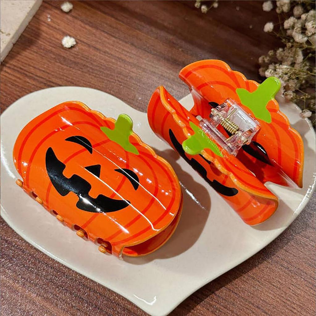 Halloween Pumpkin Hair Clips For Women - Small Hairpins For Thin Hair, Cute Barrettes, Nonslip Clamp Accessories (Orange)