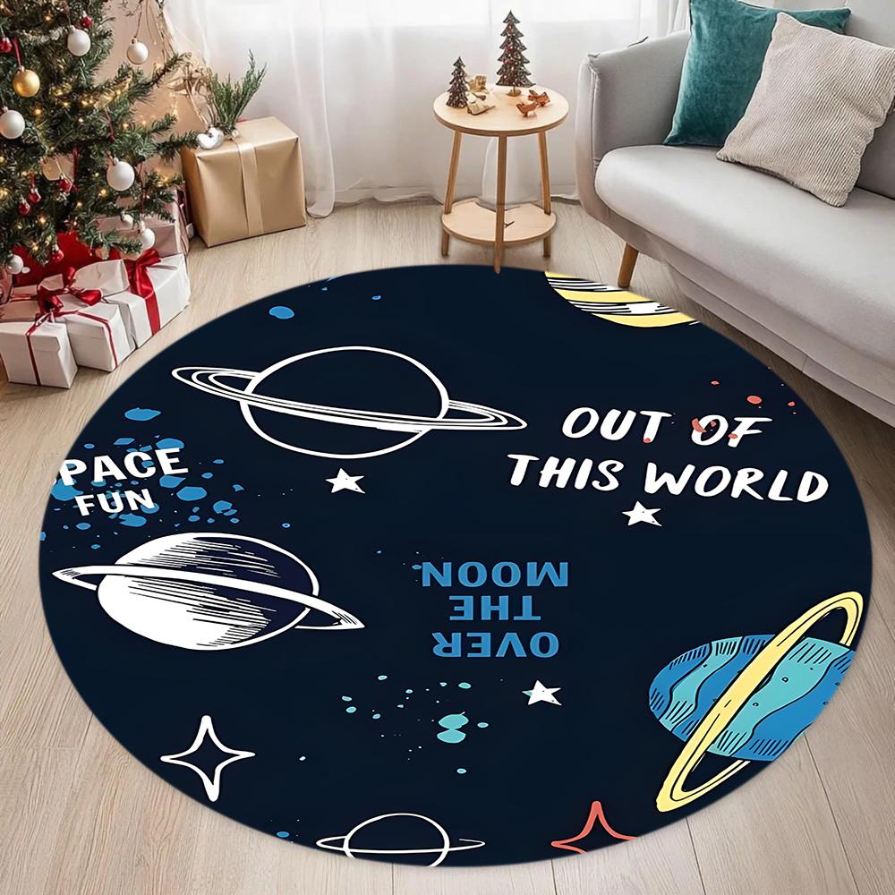 Tappeto Rotondo a Tema Spazio Rotondo Decorazione Della Casa Camera Dei Bambini Astronauta Razzo Pianeta Modello Tappetino Antiscivolo Camera