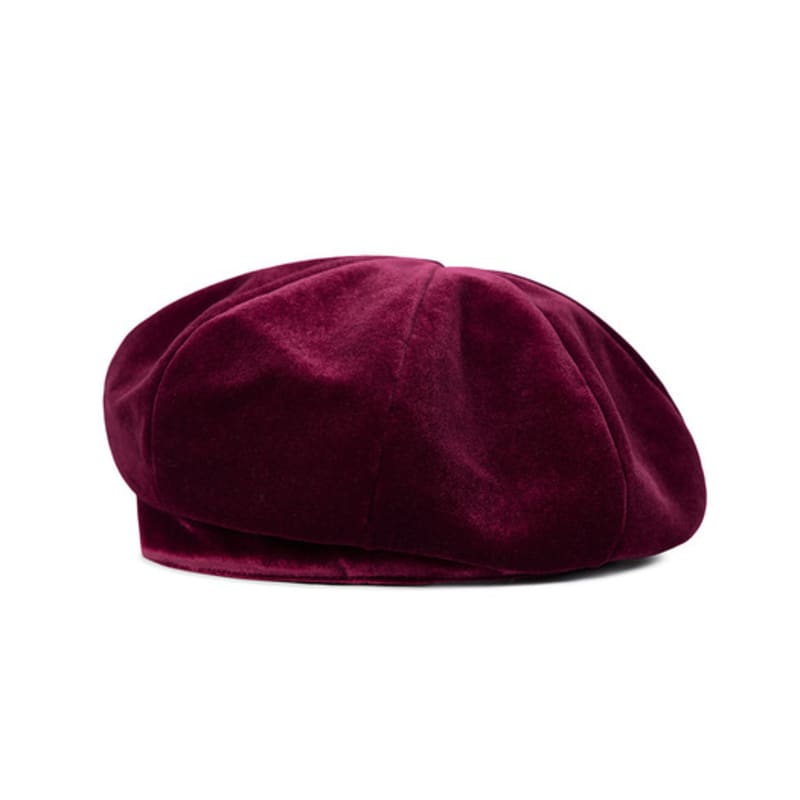 VARZAR VA Square Stud Octagon Velvet Beret Burgundy