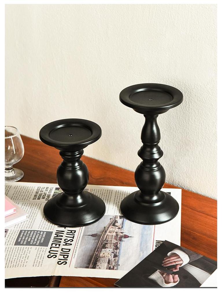 Black Roman Column Candlestick Ornament for Bedroom Table Decor