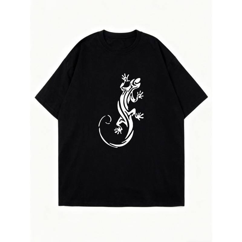 Oversized T Shirt Black Gecko Print Casual Wear For Women Summer Outfit Street Style Fashion Top