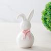 Ceramic Bunny Figurine Easter White Rabbit Statue with Bow for Spring Easter Indoor Home Table Centerpiece