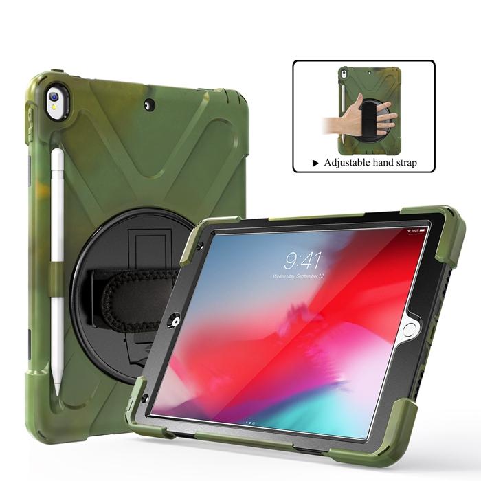 Custodia per Tablet con Cavalletto per iPad Air 3 2019 / Pro 10.5 2017 Cinturino a Mano Portapenne Robusta Armatura Ibrida Antiurto Copertura con Supporto