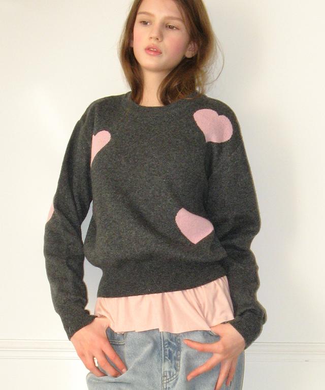 RONRON 3 Heart Jacquard Pullover Knit Charcoal