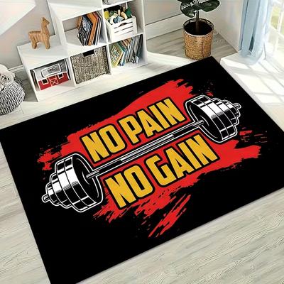 Tappeto Area Rug Palestra "NO PAIN NO GAIN" Stampa Bilanciere Morbido Antiscivolo Tappeto per Palestra Domestica Tappeto Decorativo Retro per Allenamento per Palestra Domestica Soggiorno