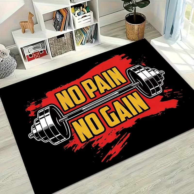 

Gym NO PAIN NO GAIN Barbell Print Area Rug Soft Non-Slip Home Gym Carpet Retro Workout Decor Rug for Home Gym Living Room 40x60cm