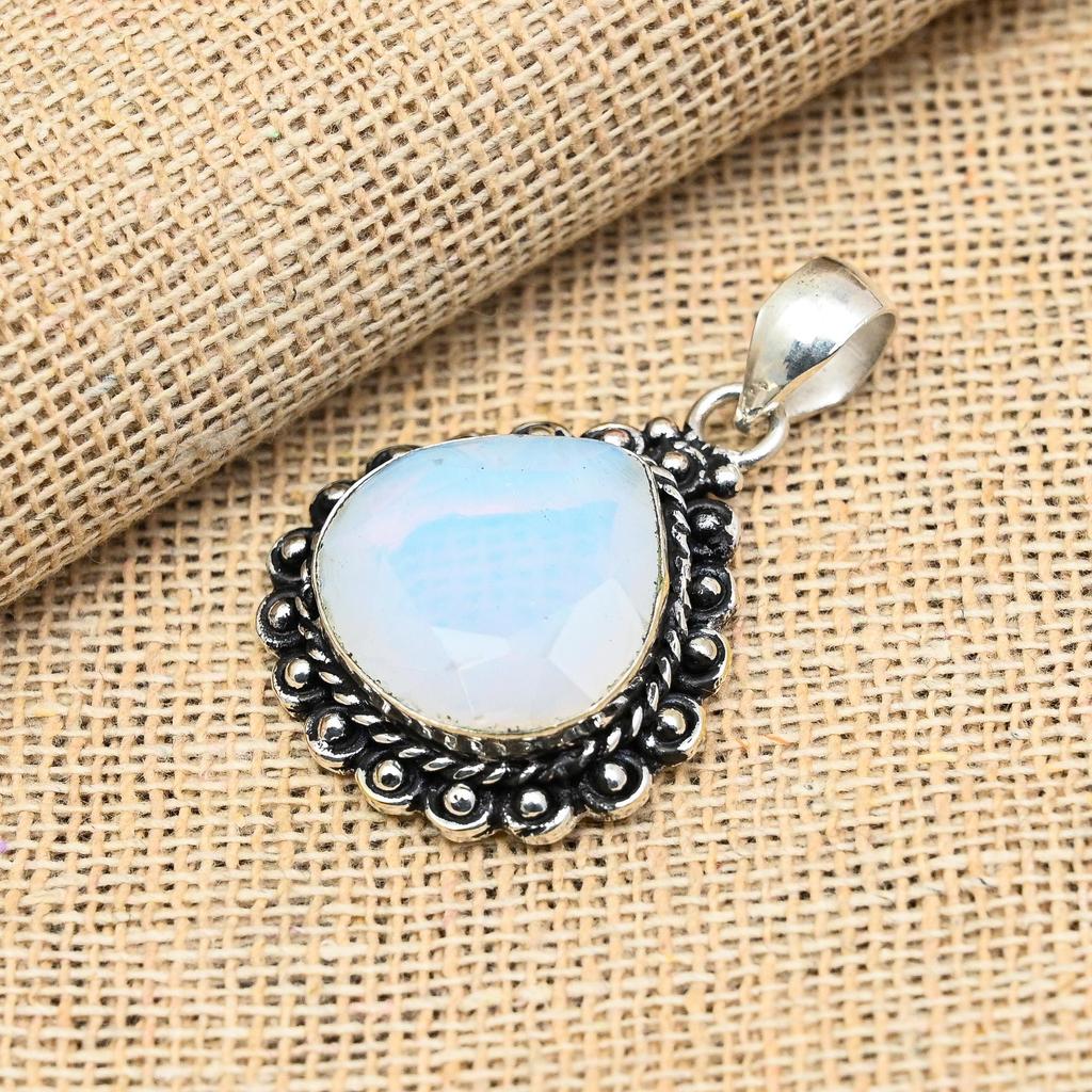 Pretty Milky Opal Gemstone 925 Solid Sterling Silver Handmade Jewelry Pendant For Women