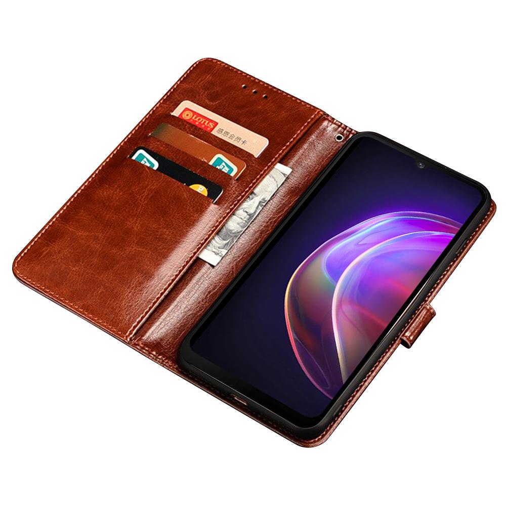 

IDEWEI For vivo X90 Pro 5G Stand Feature Crazy Horse Texture PU Leather Flip Wallet Cover Phone Shell Shockproof Protective Case Brown