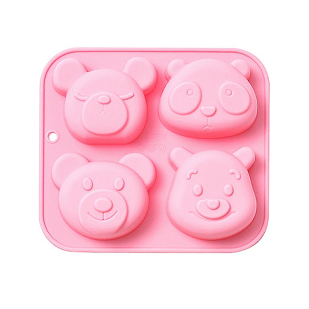 4 Cavities Fondant Moulds Silicone Chocolate Molds Candy Mould Bear Shaped for Birthday Party Cake Decorations Cupcake