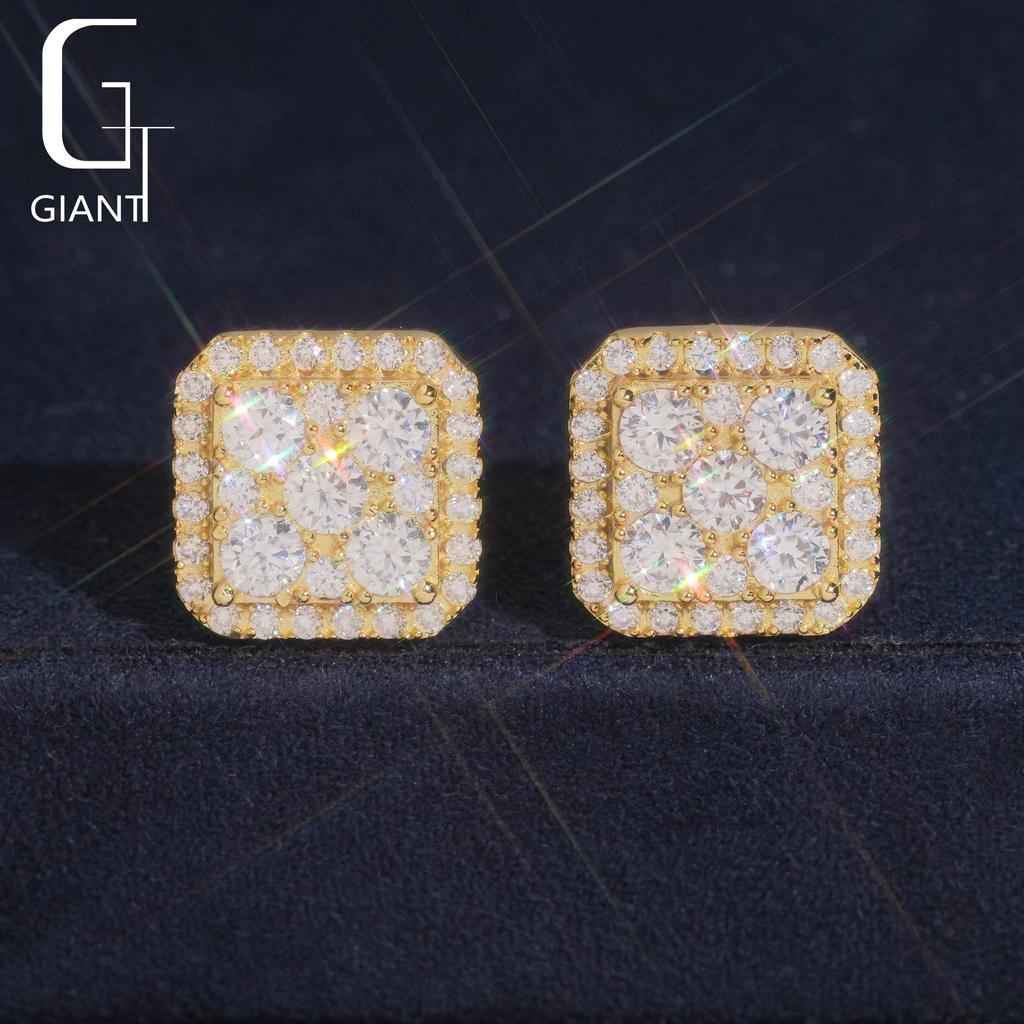 USA Local Stock Fashion Hip Hop Jewelry Screw Back VVS Iced Out Moissanite Diamond Moissanite Square Earrings Men