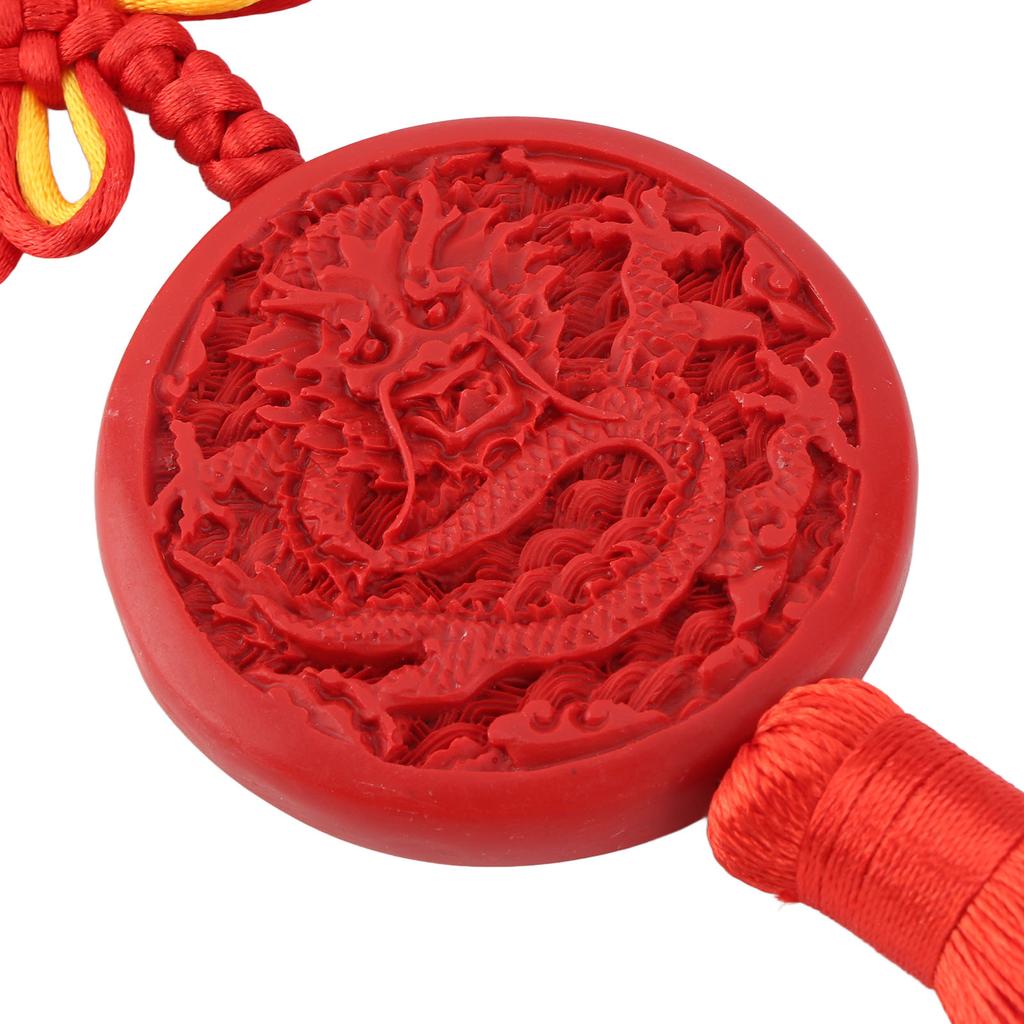 Chinese Lacquer Carved Hanging Ornament New Year Traditional Lacquerware Chinese Knot Car Pendant
