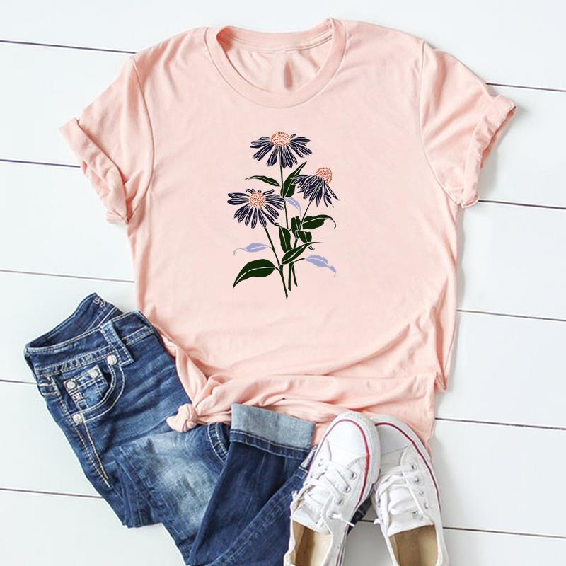 Blume Hübsches T-Shirt Oberteil Mode T-Shirt Kleidung 90er Süßer Stil Trend Lässig Kurzarm Damen Print Dame Weiblich Grafik T-Shirt