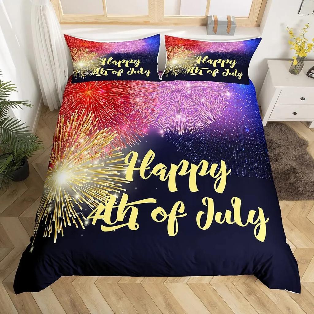 Fireworks Duvet Cover Fantasy Castle Bedding Set Prague Cityscape Comforter Cover Microfiber Magical Psychedelic Flowers Bed Set