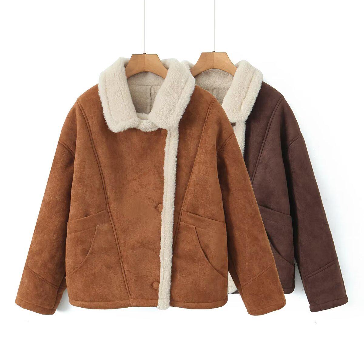 

Lambswool Asymmetrical Single-Breasted Jacket - Casual Loose Fit for Autumn/Winter M