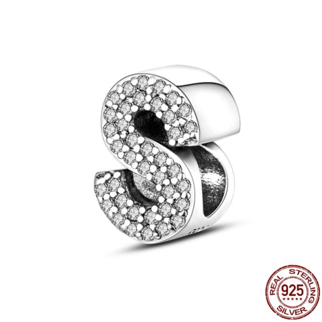 100% Real 925 Sterling Silver Letter Alphabet A-Z Charm Name Bead Fit  Bracelet Pendant Jewelry