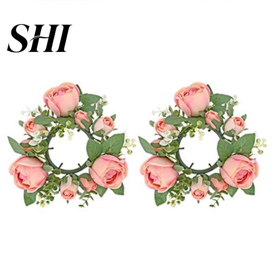 Artificial Wreath 2Pcs Candlestick Garland Lifelike Candle Holder Realistic Flower Home Decor Long-lasting for Party Decoration High-quality