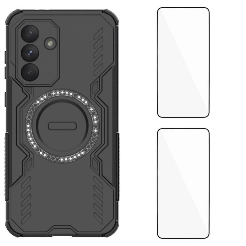 For Samsung Galaxy A36 5G Magnetic Case WANLONFENG DJ Series PC TPU Phone Cover with 2Pcs Tempered Glass Film