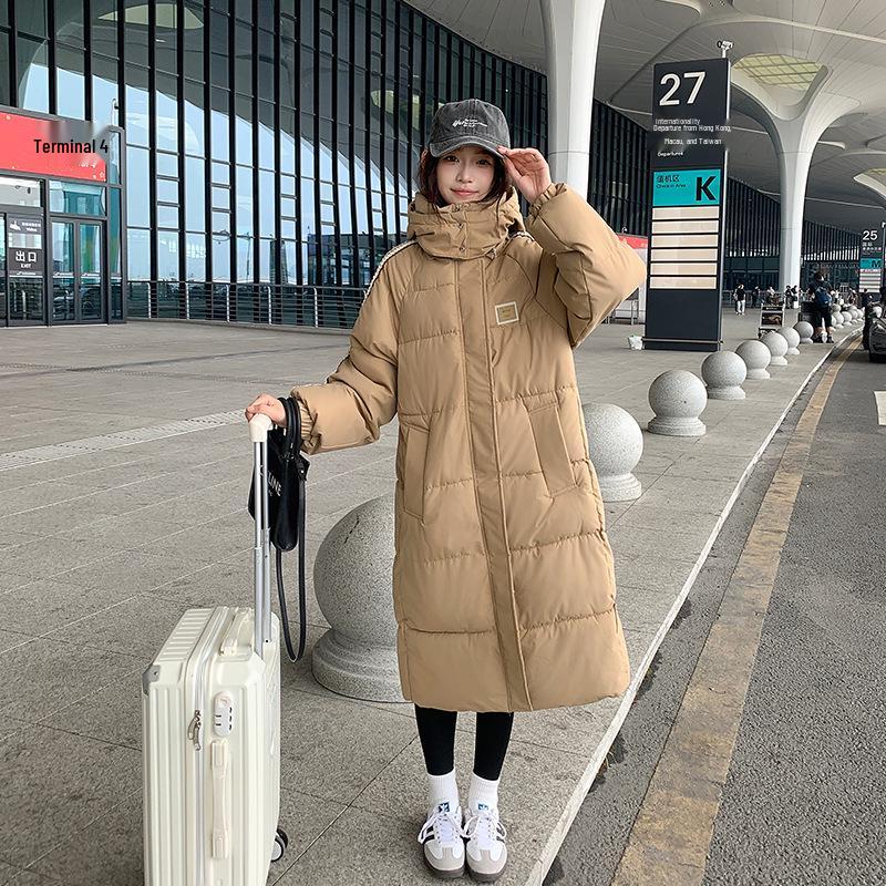 European Women's Mid-Length Down Jacket - Winter 2024 Arrival, Over-the-Knee, Loose Fit, Thickened Cotton Coat