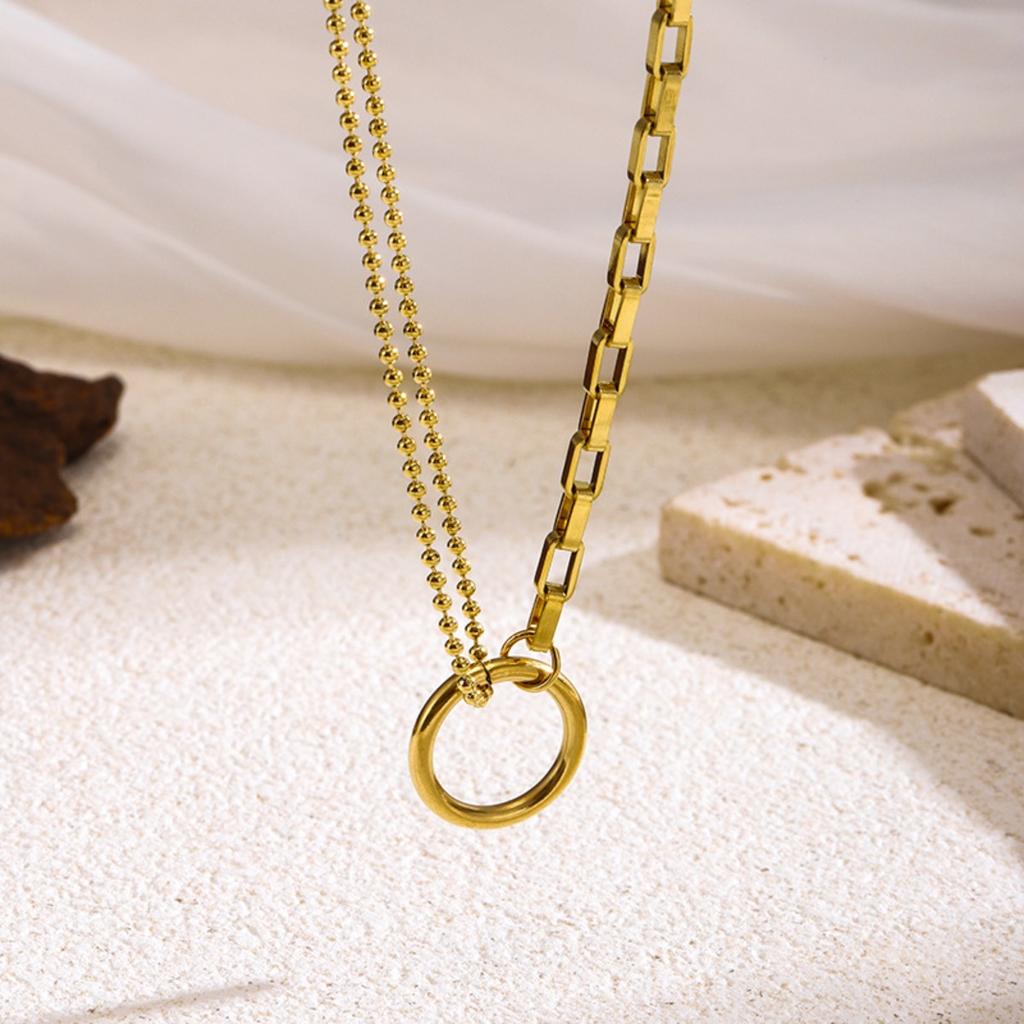 Fashion Circle Bracelet Necklace Set for Women Stainless Steel Hypoallergenic Daily Jewelry Set Gifts 2pcs Set