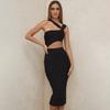 2026 European and American spring new single shoulder tube top medium and long solid color party dress female sexy