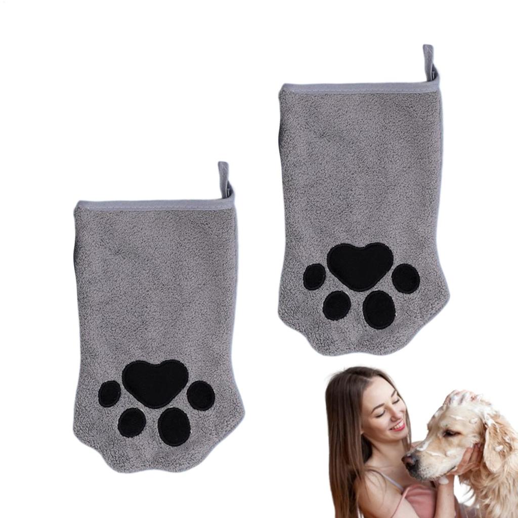 Quick Drying Dog Bath Gloves Microfiber Soft Absorbent Paw Print For Dogs Cats Bathing Drying Essential s Pet Grooming Gloves