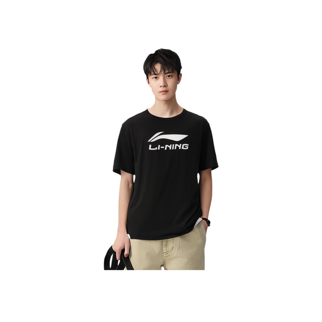 Li Ning Badminton Series Letter Logo Print Quick-Dry Cool Short Sleeve T-Shirt Unisex Tops Black ATSU493-1