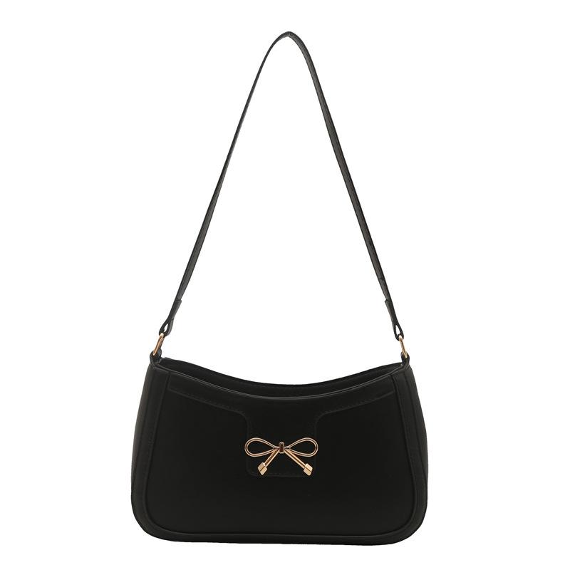 Spring Solid Color Bow Fashion Casual Commuter Bag Women's 2025 New Retro Shoulder Underarm Small Square Bag Versatile