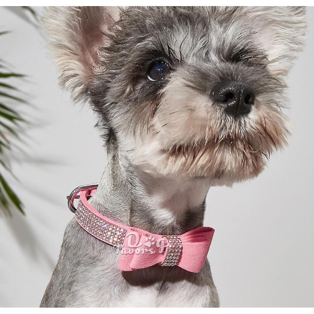 Suede Bows, Leather, Rhinestones, Dog Collar And Leash Cover, Puppy, Cat, Dragon, Small Dog, Cat | Collar For Dog, Cat | Cat Collar (pink)
