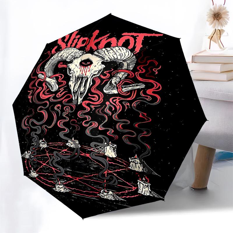 Slipknot Band Logo Automatic Opening Rain Umbrella - Portable 3-Fold Design with 8-Bone Iron Frame, Gift for Fans and Travelers0104338a