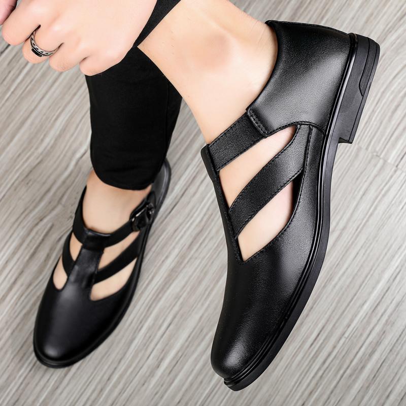 2025 Summer New Men's Sandals Hollow Breathable High Quality Men's Leather Casual Shoes Versatile Men's Loafers for Daily Use