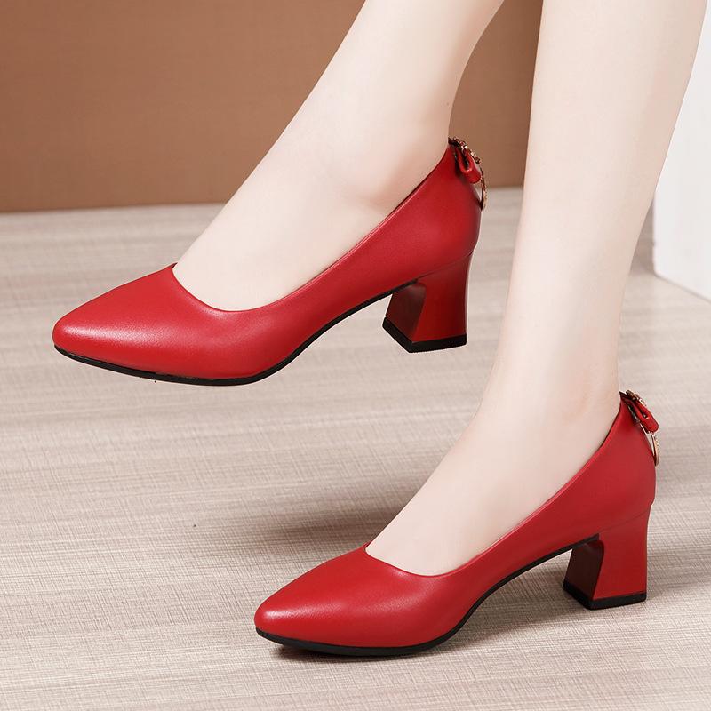 Genuine Leather OL Work Shoes Women Black Pumps 2025 Spring Casual Shoes Female High Heels Wedding Shoes Plus Size Pumps