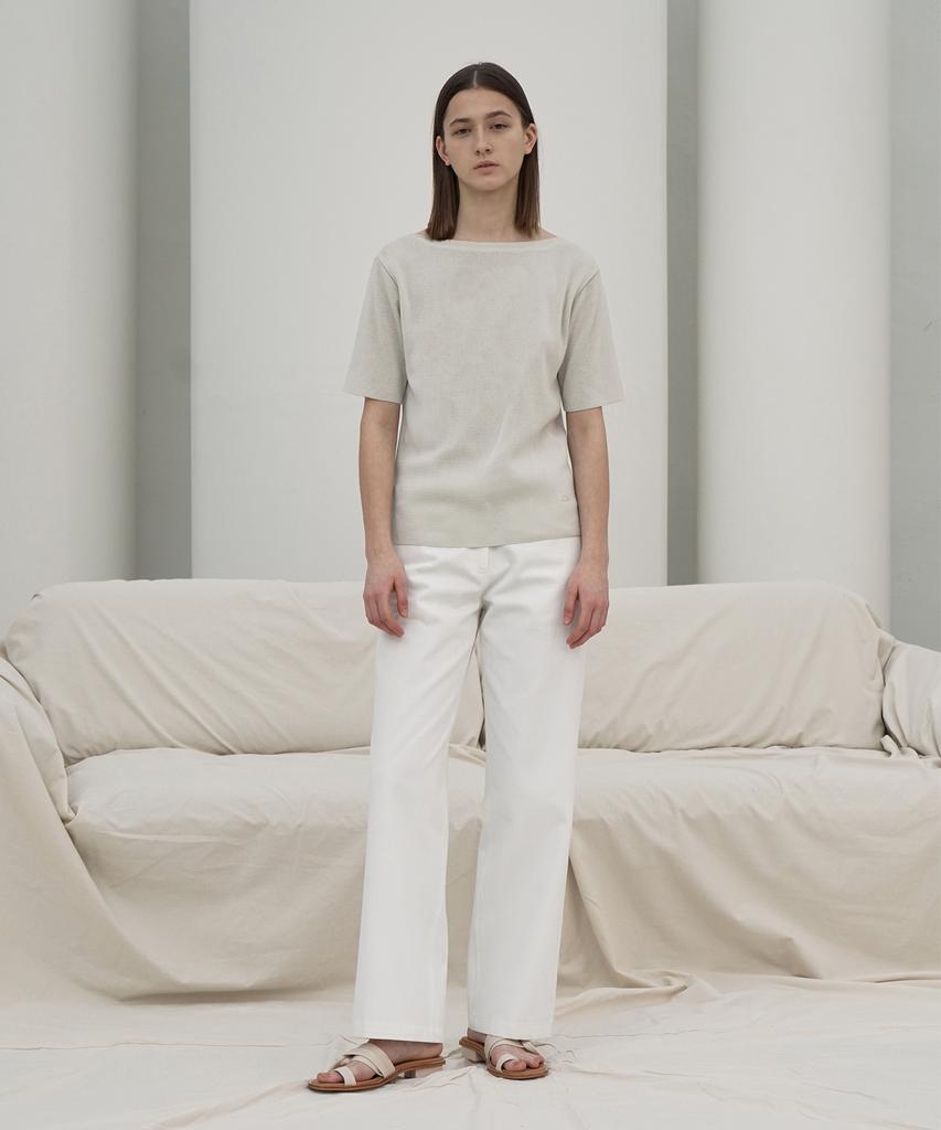 Rie 2Color Boat Neck Short Sleeved Knit Top Sv