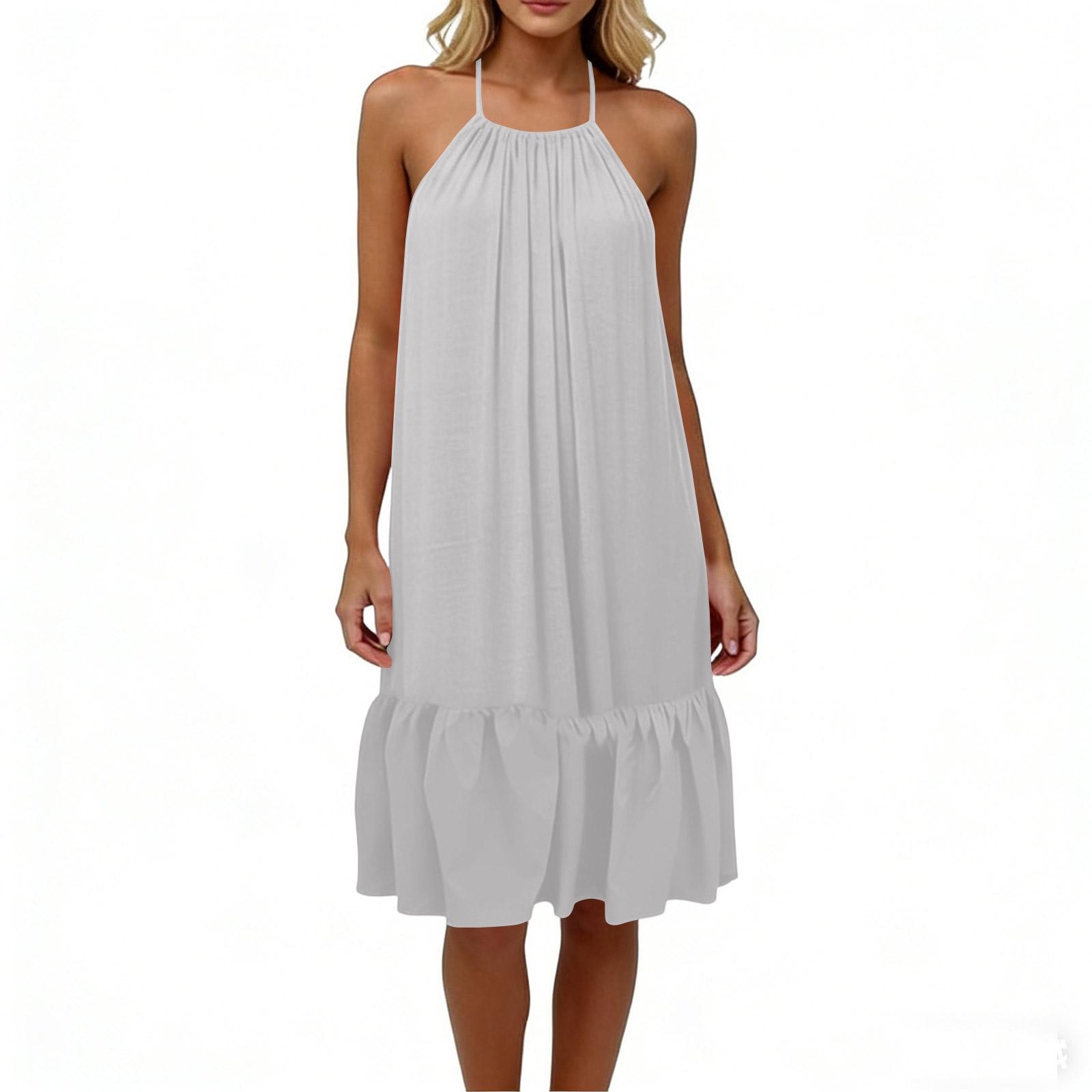 

Women s Fashion Color Sleeveless Dress XL білий