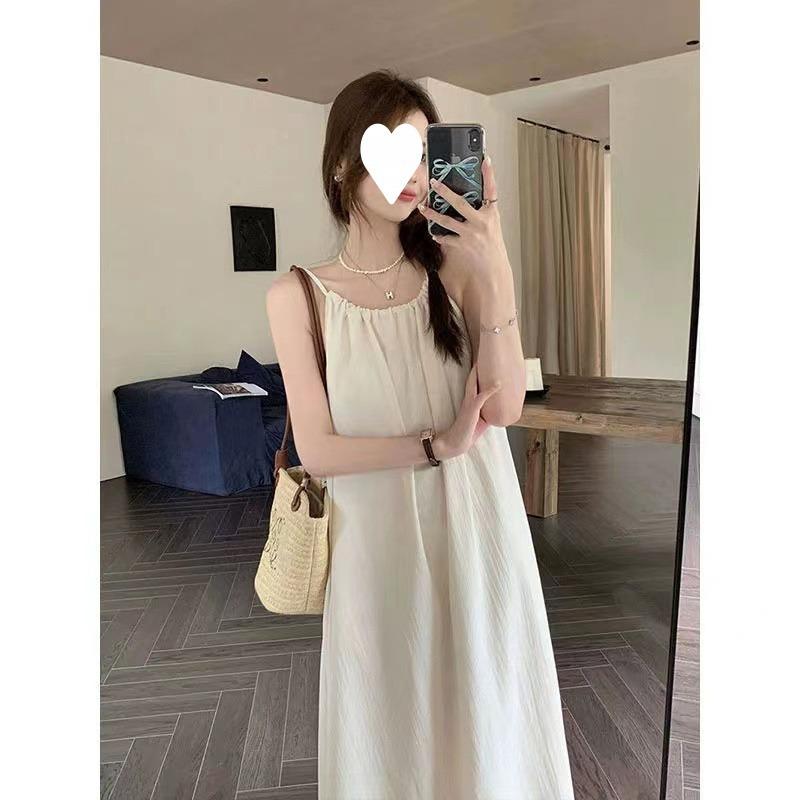 French Gentle Style Halter Suspender Dress, Loose Covering Meat, Thin, Lazy Style Long Skirt for The Masses