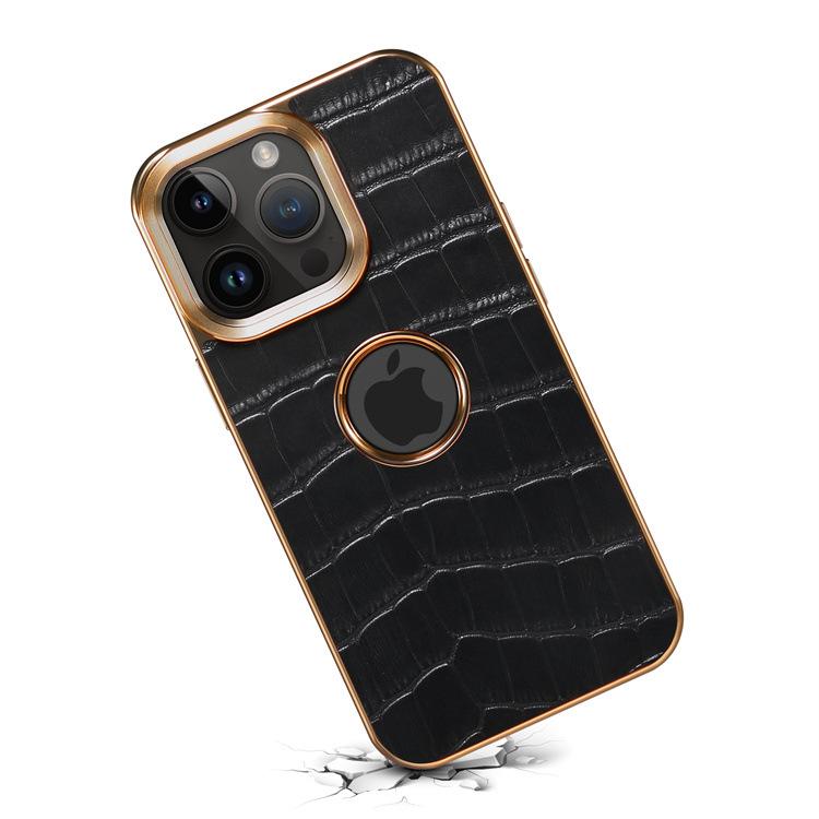 Denior Apple 15Pro leather sticker mobile phone case iPhone14ProMax crocodile pattern electroplating protective case