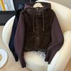 Hooded Splicing Knitted Sleeves Down Cotton Cotton Jacket for Women, Autumn and Winter Short Imitation Plush Loose Zipper Thickened Jacket