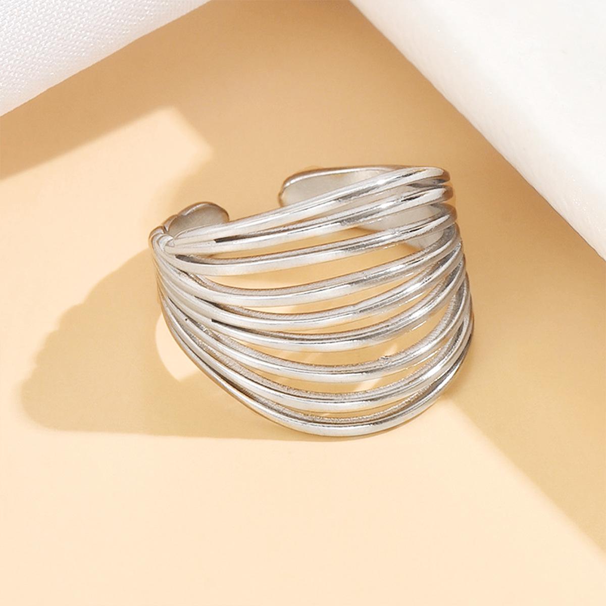Elegant French Multi-layered Geometric Stainless Steel Stackable Open Ring