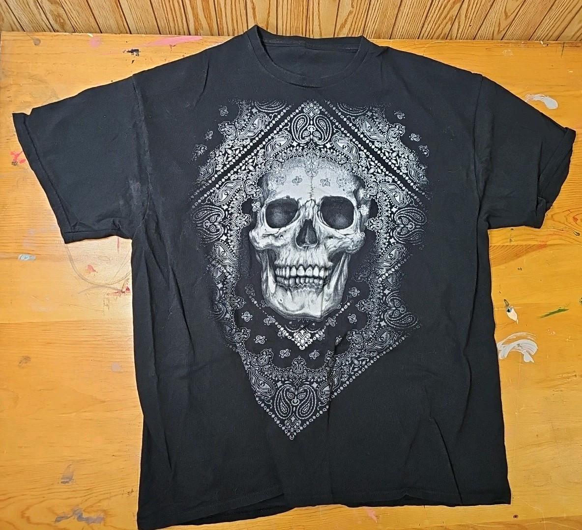 Bandanna Skull Head Skeleton Graphic T Shirt Men M S разноцветный