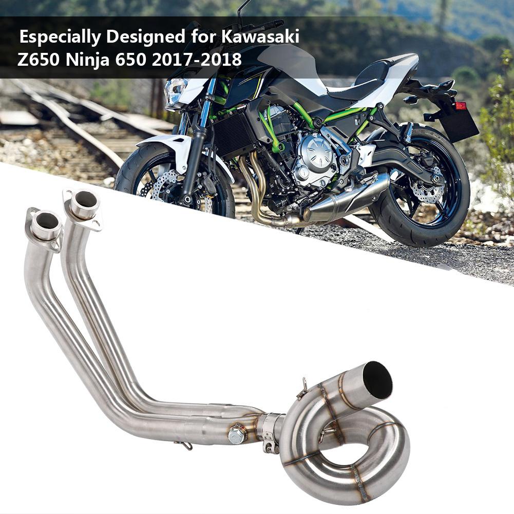 Motorcycle Full Exhaust System Circling Front Pipe Connect for Kawasaki Z650 Ninja 650(Silver)