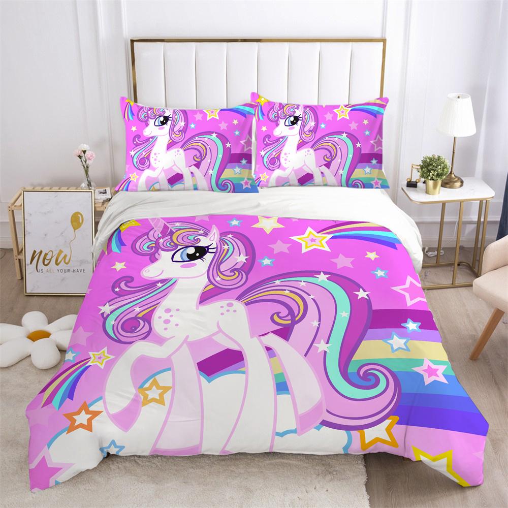 Unicorn Printed Bedding Set King Size Teen Bed Clothes Soft Highend Polyester Fashion Home Bedding Set